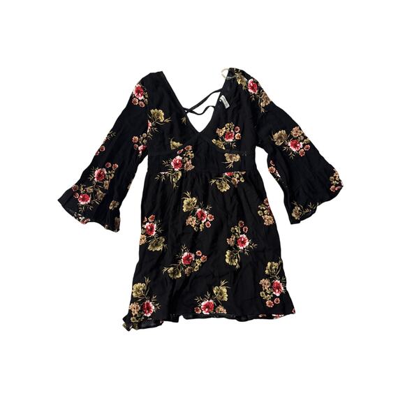 American Rag Boho Black and Flower Bell Sleeve Dress - Size L - Picture 1 of 2